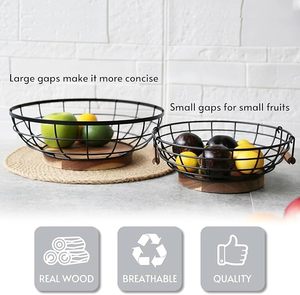 Cesta de Almacenamiento de Metal Resistente a la Oxidación con Asas de Madera, Organizador de Estantes Elegante - Product Image 2