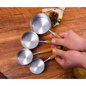Silver Color Stainless Steel Measuring Cups And Set For Measuring Oil <b>Kitchen</b> <b>Tools</b> & <b>Gadgets</b> Handcrafted Set With Wooden Handle - Product Image 4