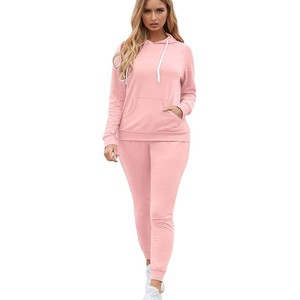 Women's 2 Piece Tracksuit Set <b>Pink</b> Hooded <b>Sweatshirt</b> Long Sleeve Tops Jogger Pants Casual Outfit - Product Image 2