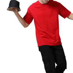 T-shirt en coton blanc streetwear, coupe ample, épaules tombantes, léger, rouge pour homme, avec logo imprimé personnalisé pour un style urbain - Product Image 5