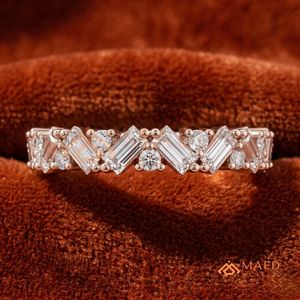 Bague élégante en moissanite taille baguette pour femme, or rose, cadeau de bijoux pour anniversaire de mariage, USA - Product Image 4