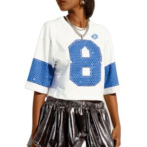 Maillot de football américain pour femme de haute qualité avec strass, crop top en maille respirante, style streetwear oversize, fabricant OEM en gros - Product Image 1