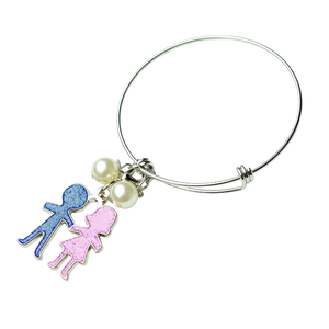 Pulsera de Alambre Plateado con Dijes de Niño y Niña, Ajustable, Accesorio de Joyería de Moda para Mujer, Regalo para Uso Diario - Product Image 1