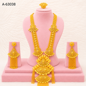 Ensemble de bijoux ethniques en gros pour femmes, collier et boucles d'oreilles tendance plaqués or avec zircon, ensemble de mariage A-63034 - Product Image 6