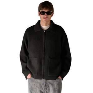 Chaqueta de punto acanalado extragrande con cremallera para hombre, chaqueta informal con cremallera, cómoda chaqueta bomber de punto para hombre, elegante chaqueta para exteriores - Product Image 5
