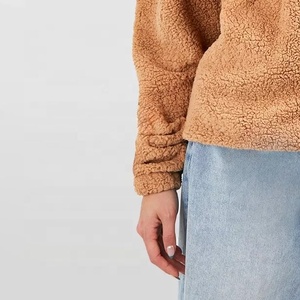 Sweat-shirt unisexe surdimensionné de luxe en molleton Teddy épais avec fermeture éclair 1/4, 100 % polyester, col montant, logo personnalisé, pour femme - Product Image 5