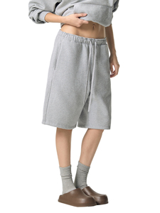 Shorts de survêtement décontractés unisexe en molleton de coton épais de qualité supérieure, avec broderie de logo personnalisée et impression en relief, vêtements OEM à livraison rapide - Product Image 2
