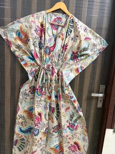 Women Mirchi Print Cotton Maxi <b>Kaftan</b> Dress Handmade Boho Beach Cover up Regular Fit <b>Summer</b> Daily Breathable Lounge Wear Resort - Product Image 1