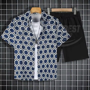 Ensemble de chemises décontractées tendance pour hommes, design à la mode, été, 100% polyester respirant, manches courtes, pantalon capri - Product Image 4