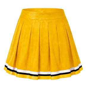 Jupe de cheerleading plissée jaune or avec bordure rayée noire et blanche, uniforme de performance athlétique pour femmes et filles - Product Image 2