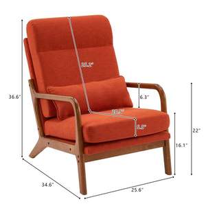 High Back Burnt Orange <b>Linen</b> <b>Chair</b> with Solid Wood Armrest & Backrest Iron Frame for Indoor Leisure for Living Room Use - Product Image 4
