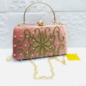 Craftstages International Luxury Velvet Embroidered Evening <b>Clutch</b> Metal Handle Chain 1-1.9L Capacity Satin Lining | Womens - Product Image 1