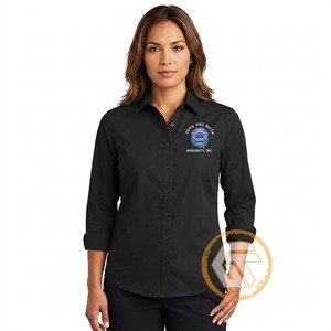 เสื้อเชิ้ตผู้หญิงสีดำติดกระดุม แบรนด์ Zeta Phi Beta ปักโลโก้ แขนสามส่วน ทรงคลาสสิก ผ้าฝ้ายป๊อปลิน 100% - Product Image 1