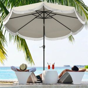 Ombrellone da Esterno Elegance Grigio Chiaro 8.8FT (2.7m) con 8 Stecche, Protezione UPF 30+, Inclinazione a Pulsante, Include Base da Spiaggia - Product Image 2