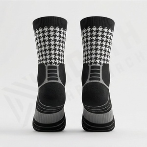 Crew Socks Houndstooth Pattern Black White Breathable Knitted Adult Casual Style - Product Image 2