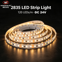 Bande LED flexible haute luminosité DC24V 120LEDs/m SMD2835, température de couleur 3000K-6000K, éclairage paysager à corps en cuivre.