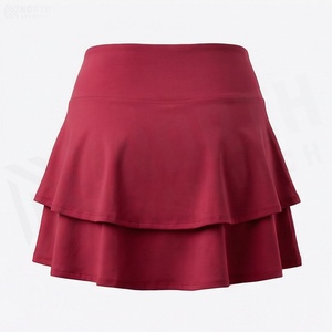 Jupe courte taille haute pour femme, style sportif, couleur unie, volants, rouge, polyester satiné 180g, style japonais, toutes saisons - Product Image 2