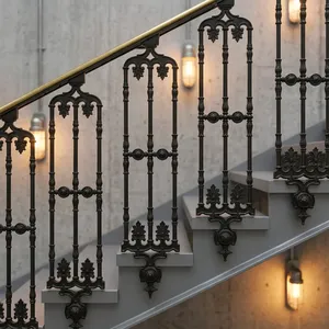 Panneau de rampe d'escalier moderne en fer forgé, décoratif avec volutes, balustres métalliques décoratifs pour escalier intérieur et balcon - Product Image 3