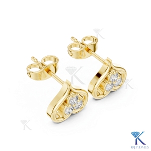 Lab Grown Diamond Open Heart <b>Stud</b> Earrings 3 Stone Cluster 18K Solid Gold Fine Women Jewelry Wedding Bridal Anniversary Gift - Product Image 5