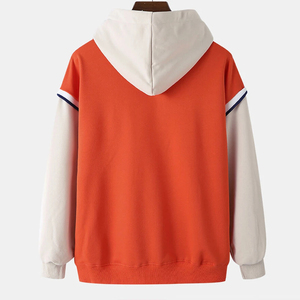 <b>Men's</b> Hooded Color Blocking <b>Sweatshirt</b> Raglan Sleeve Knitted Oversized Casual Autumn Wear <b>Orange</b> White - Product Image 2