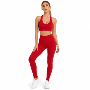 Ensemble de vêtements de yoga pour femmes, haut dos nageur et leggings, séchage rapide, tenue de sport 2 pièces, ensemble de sport pour femmes, soutien-gorge et leggings taille haute - Product Image 2