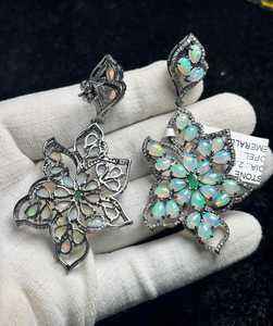 Natural Ethiopian <b>Opal</b> Diamond <b>Earring</b> Pave Diamond <b>Earrings</b> 925 Sterling Silver Handmade Oxidized Dongle Diamond <b>Earring</b> Gift F - Product Image 3