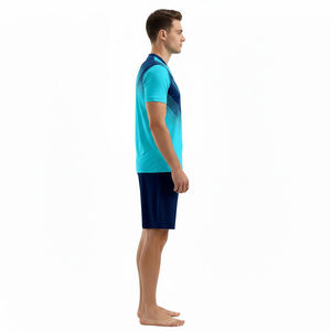 Ensemble de maillots de football sublimés pour hommes, col en V, manches courtes, vêtements de sport respirants, couleur dégradée, uniforme en polyester - Product Image 3