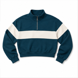 Sudadera Deportiva Corta para Mujer, Color Verde Azulado, con Cierre de Media Cremallera, Manga Larga, Felpa Gruesa, Personalizable, WHZCROP-0009 - Product Image 4
