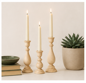 Handmade Rustic Wooden <b>Candle</b> Holder <b>Set</b> Of 3 Elegant Natural Wood Taper Candlestick Stands For Farmhouse Home Decor Centerpiece - Product Image 2