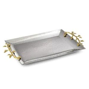 Oval Metal <b>Serving</b> Plate With <b>Gold</b> Leaf Design Handmade Polished Modern Decorative <b>Tray</b> For Table Decoration - Product Image 3