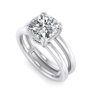 Anillo de boda clásico para mujer, de doble banda, en plata de ley 925, con moissanita de corte cojín de lujo. - Product Image 2