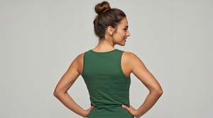 Women's Green <b>Knitted</b> <b>Tank</b> <b>Top</b> Scoop Neck Solid Color Breathable Casual Front Logo Heat-Transfer Printed - Product Image 2