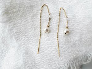 Dainty Moonstone Threader Earrings Gold Minimalist Pearl Round <b>Rainbow</b> Moonstone Jewelry June Birthstone Handmade Gift - Product Image 3