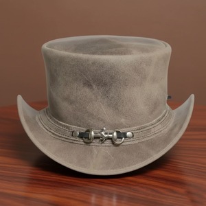 Handcrafted Distressed Brown Leather Top <b>Hat</b> Unique Steampunk Cowboy Westerns Style - Product Image 1
