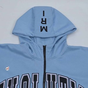 Men's <b>Light</b> Blue Hooded Zip-Up Sweatshirt Regular Fit Breathable Knitted Polyester Casual Autumn Wear <b>Letter</b> Print Front Pocket - Product Image 4