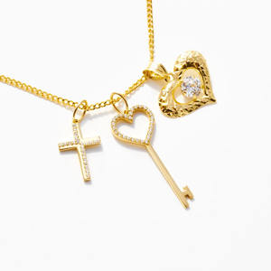 Pendentif Clé Cœur Ouvert en Or Jaune Massif 14K avec Diamant de Laboratoire, Chaîne Câble, Bijou Quotidien, Cadeau pour Petite Amie - Product Image 2