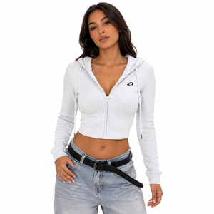 Wholesale Sexy Women's Cotton Blend Hoodies <b>Cropped</b> <b>Zip</b> <b>Up</b> Slim Fit Drawstring High Street Autumn Winter Factory Direct Supplier - Product Image 6