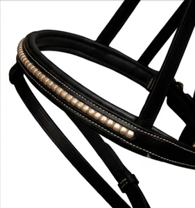 Brida de Caballo de Calidad Premium con Bocado de Estilo Inglés, Cuero Negro, Adornos de Latón Dorado Auténtico y Herraduras - Product Image 4