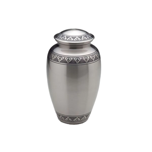 Urne funéraire en laiton argenté avec bandes décoratives gravées en forme de feuille, élégante urne commémorative pour adultes, urne funéraire classique traditionnelle pour cendres - Product Image 1