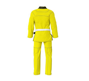 Kimono de BJJ jaune avec col à motifs noirs et ceinture blanche, coupe régulière, unisexe, adulte, vêtements d'arts martiaux, 100 % polyester, séchage rapide - Product Image 6