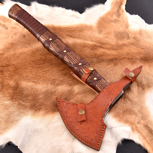 Hache à barbe de style Viking en acier Damas forgé sur mesure de qualité industrielle avec manche en bois et fourreau en cuir, hache de menuisier OEM - Product Image 2