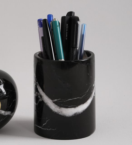 Black Marble Pen Stand Desk Organizer Stylish Writing Tools Storage Home Decor Storage Jar Makeup <b>Brush</b> Holder - Product Image 1