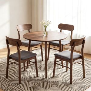 Set di 4 Sedie da Pranzo con Gambe in Legno Massello e Rivestimento in Tessuto per Soggiorni e Bar in Stile Rustico - Product Image 6
