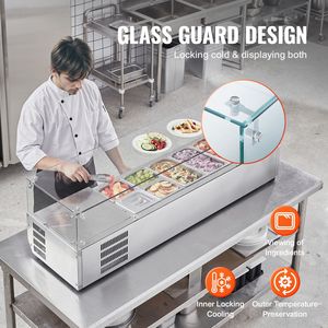 Stazione di Preparazione Refrigerata Elettrica da Banco da 150 W con 4 Vaschette da 1/3 e 4 Vaschette da 1/6 in Acciaio Inox 304 Resistente alle Macchie - Product Image 5