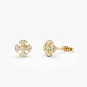 Pendientes de Diamantes Naturales con Corte Redondo en Racimo, Oro Blanco, Amarillo y Rosa de 14K, 0.15 Quilates, Hipoalergénicos, Proveedor de Joyería Fina - Product Image 4
