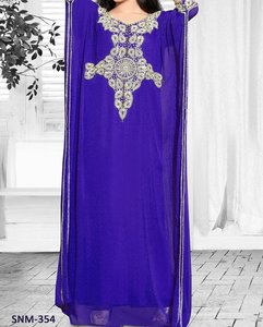 Robe Abaya Longue Brodé Bleu Royal à Manches Longues pour Femme, Style Moyen-Orient Modeste, en Polyester, Grande Taille, Col Montant, pour Soirée - Product Image 1