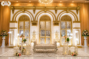 Boston Bollywood Style Wedding Stages Set Latest <b>Flower</b> Shaped Backdrop with LED <b>Lights</b> for Reception for Events USA - Product Image 3