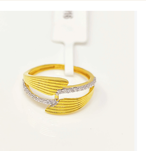 22K Solid Gold Leaf Ring for Women Authentic 916 Yellow Gold Feather Bypass Cubic Zirconia Finger Ring Luxury Fine Jewelry Gift - Product Image 1