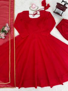 TENNECY Nuevo Traje Anarkali de Fiesta para Mujer, Estilo Elegante, de Seda HeavyTibby, Multicolor, Liso, para Trabajo, Sin Arrugas, Reversible, de Secado Rápido - Product Image 5