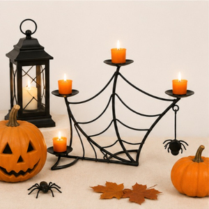 Decoración de Halloween, Candelabro de Metal Negro con Diseño de Telaraña, Portavelas de 4 Brazos para Velas de Té, Decoración para el Hogar y Fiestas de Casas Encantadas - Product Image 2